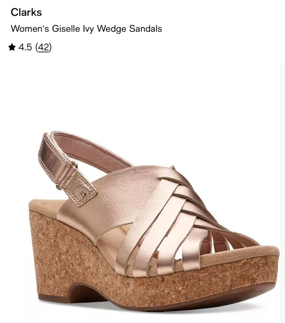 Clarks Women's Giselle Ivy Wedge Sandals in Rose Gold Leather